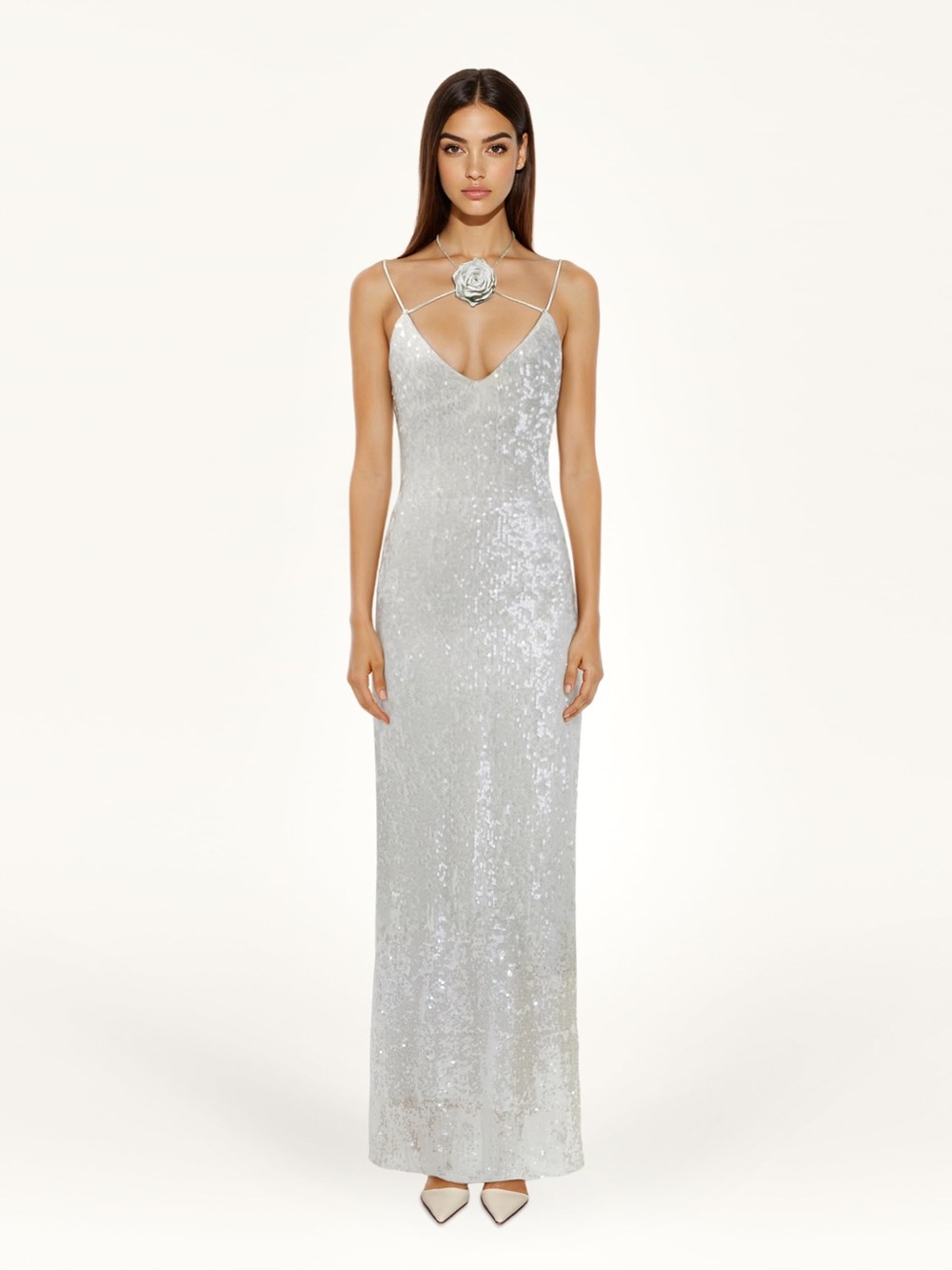 JW PEI Women's Heisey Sequinned Rosette Maxi Dress - White